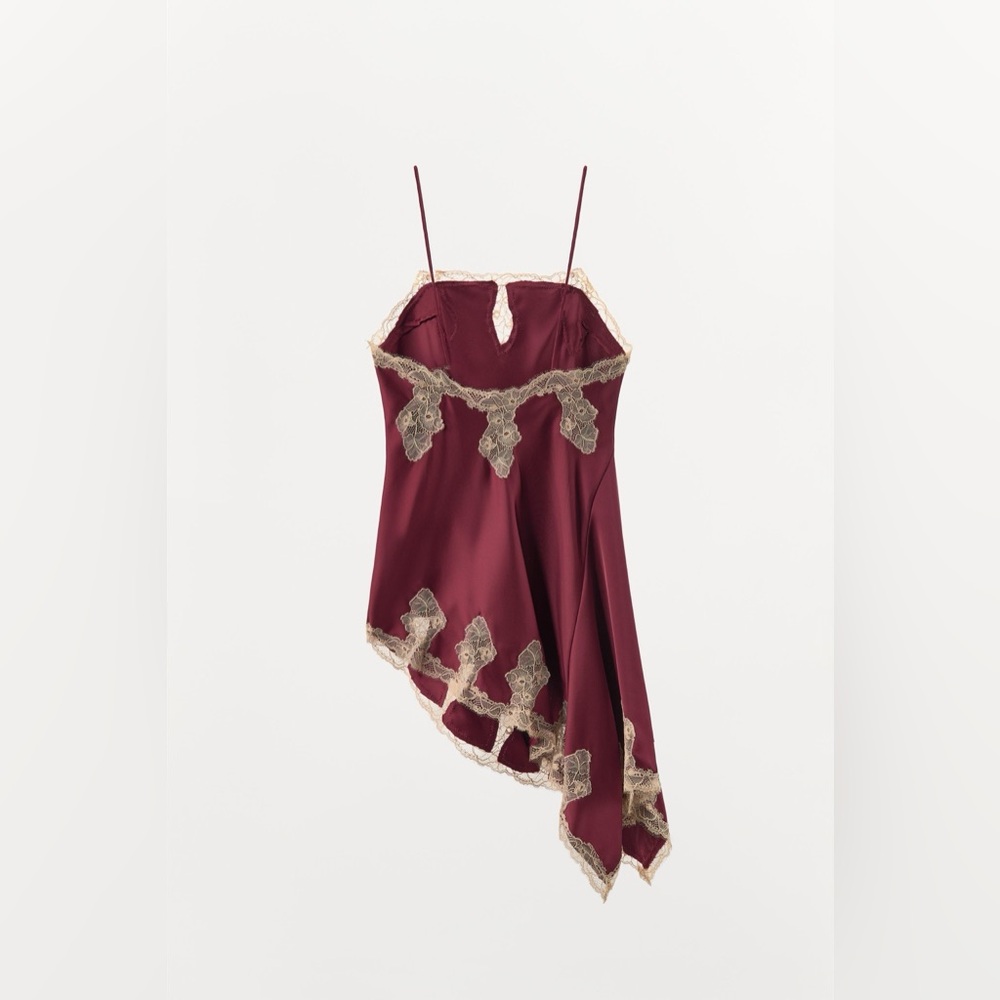 ZARA ~ Satin Lace asymmetric Slip Dress - Picture 4 of 13